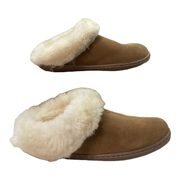 Minnetonka Sheepskin Mule Slippers - Tan suede leather - Women's‎ Size 5 - Picture 2 of 7